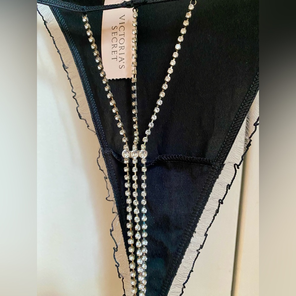 Victoria's Secret Black Thong with Rhinestone Chains, very nice !